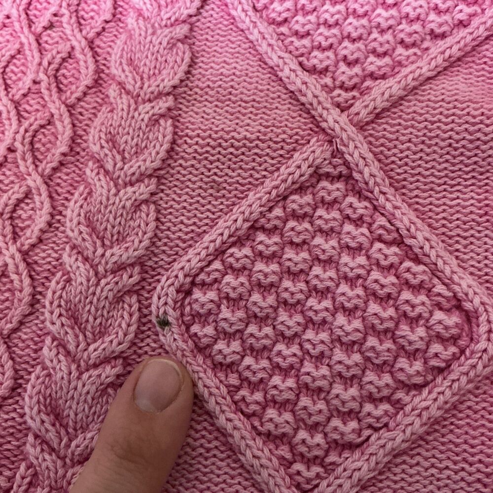 Aerie Pink Cable Knit Sweater Small Oversized V Neck Chunky Cottagecore - Picture 7 of 9
